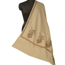 Load image into Gallery viewer, Cream Woolen Shawl Hand Embroidered Kantha Work Stole Scarf
