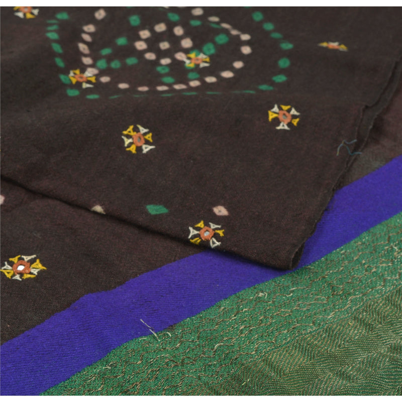 Sanskriti Vintage Woolen Shawl Hand Embroidered Kutch Work Long Stole Soft Scarf