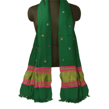 Load image into Gallery viewer, Sanskriti Vintage Green Woolen Shawl Hand Embroidered Woven Long Stole Scarf

