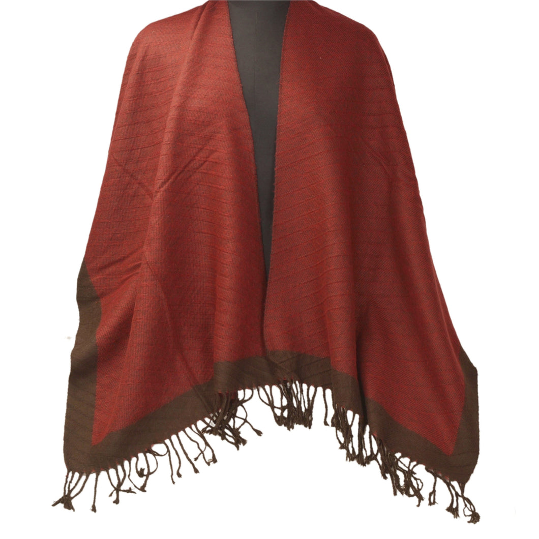 Sanskriti Vintage Dark Red Woolen Shawl Woven Work Long Stole Soft Scarf Floral