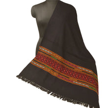 Load image into Gallery viewer, Sanskriti Vintage Black Woolen Shawl Hand Embroidered Kantha Work Stole Scarf
