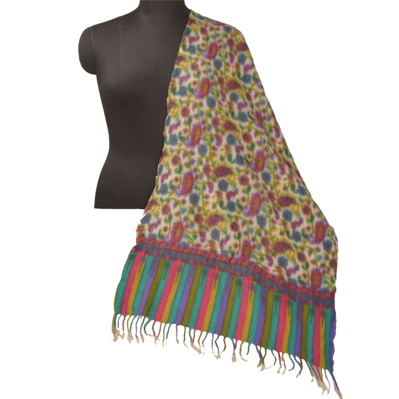 Sanskriti Vintage Cream Pure Woolen Shawl Woven Work Long Stole Soft mikasa upholstery fabric