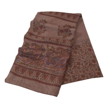 Load image into Gallery viewer, Sanskriti Vintage Brown Woolen Shawl Woven Work Long Stole Soft Scarf Floral
