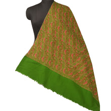 Load image into Gallery viewer, Sanskriti Vintage Green Woolen Shawl Woven Work Long Stole Soft Scarf Floral
