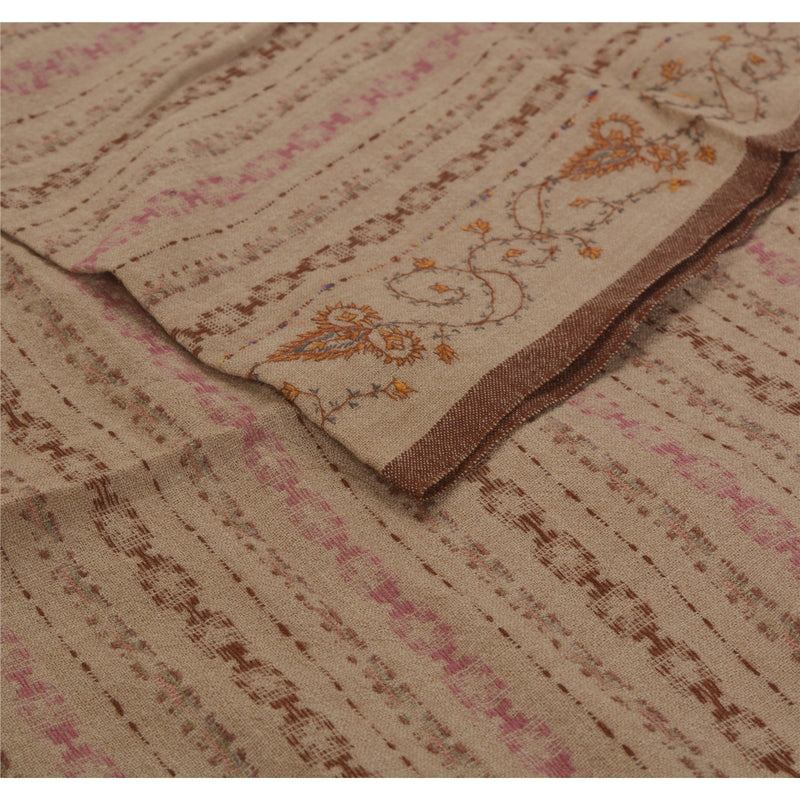 Sanskriti Vintage Brown Woolen Shawl Handmade Suzani Work Woven Stole Scarf