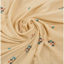 Load image into Gallery viewer, Sanskriti Vintage Cream Woolen Shawl Hand Woven Long Stole Soft Scarf Floral
