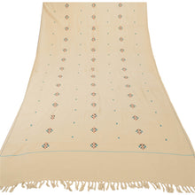 Load image into Gallery viewer, Sanskriti Vintage Cream Woolen Shawl Hand Woven Long Stole Soft Scarf Floral
