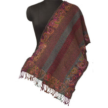 Load image into Gallery viewer, Sanskriti Vintage Woollen Shawl Embroidered Woven Work Long Stole Paisley Scarf
