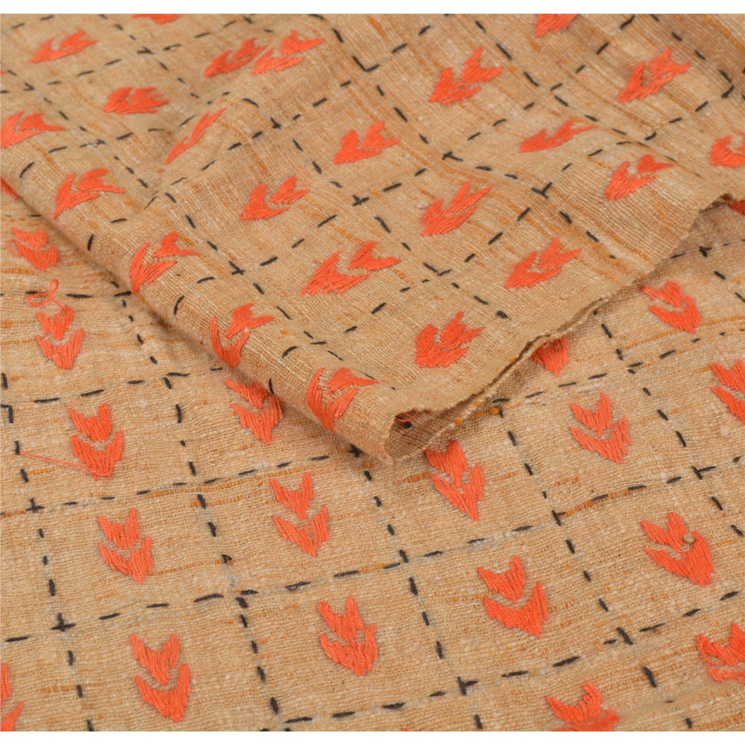 Sanskriti Vintage Cream Woolen Shawl Hand Embroidered Long Stole Soft Scarf