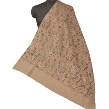 Load image into Gallery viewer, Sanskriti Vintage Brown Woolen Shawl Hand Embroidered Kantha Work Stole Scarf
