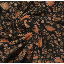 Load image into Gallery viewer, Sanskriti Vintage Black Woolen Shawl Hand Embroidered Ari Work Stole Scarf

