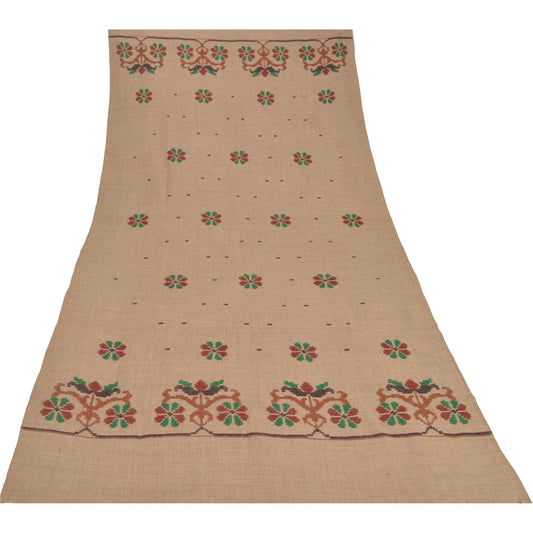 Sanskriti Vintage Brown Woollen Shawl Hand Embroidered Throw Long Stole Scarf