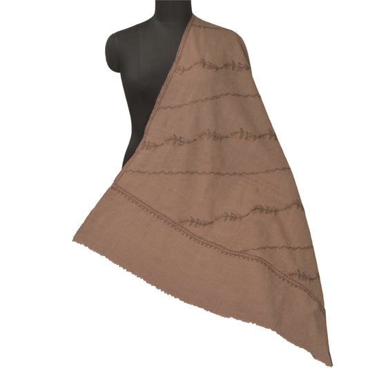 Sanskriti Vintage Brown Woolen Shawl Handmade Suzani Work Throw Stole Scarf