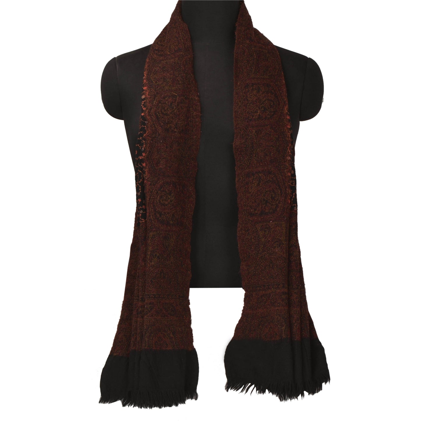 Sanskriti Vintage Long Shawl Black Handmade Woolen Suzani Work Woven Throw Stole