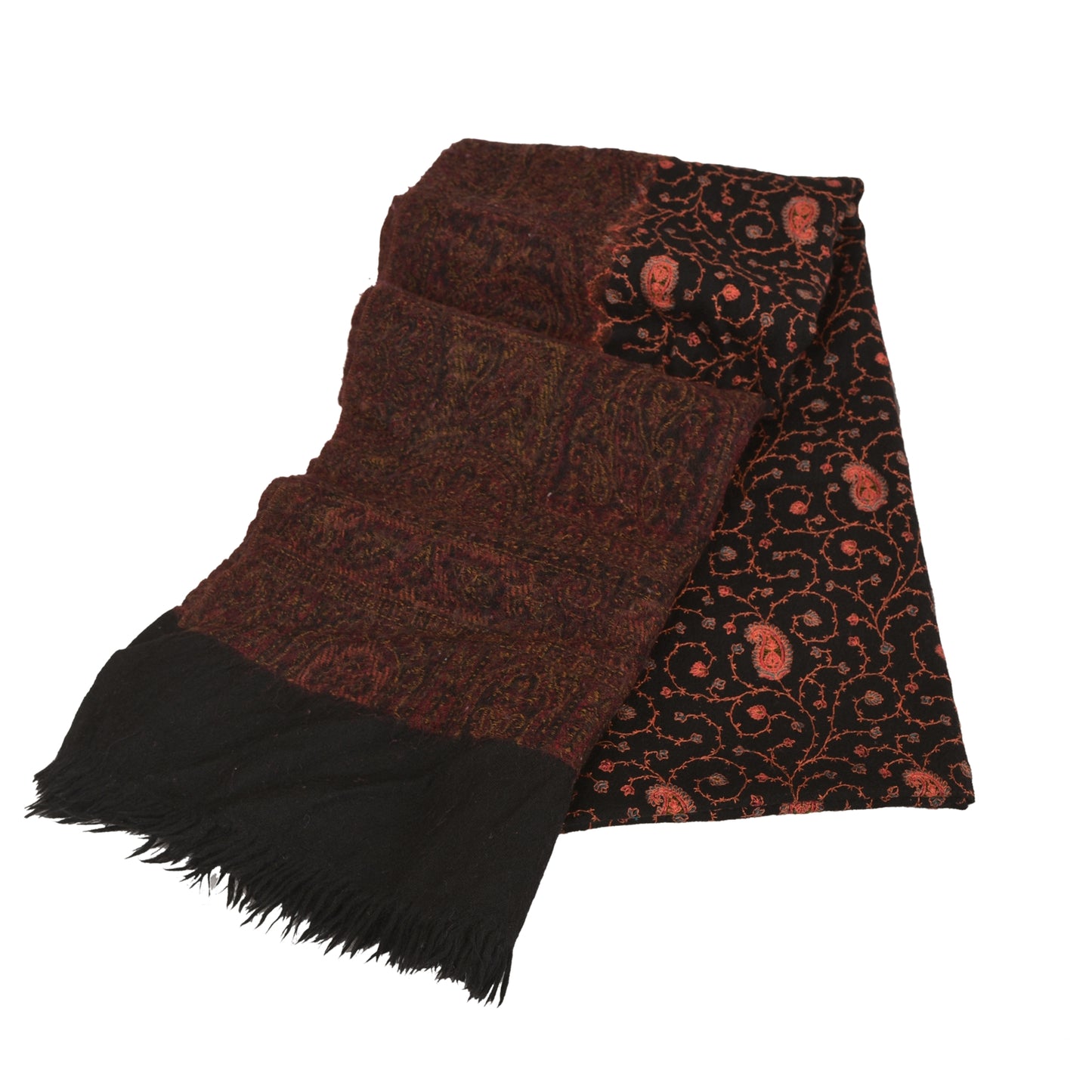 Sanskriti Vintage Long Shawl Black Handmade Woolen Suzani Work Woven Throw Stole