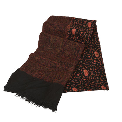 Sanskriti Vintage Long Shawl Black Handmade Woolen Suzani Work Woven Throw Stole