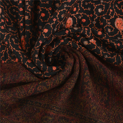 Sanskriti Vintage Long Shawl Black Handmade Woolen Suzani Work Woven Throw Stole
