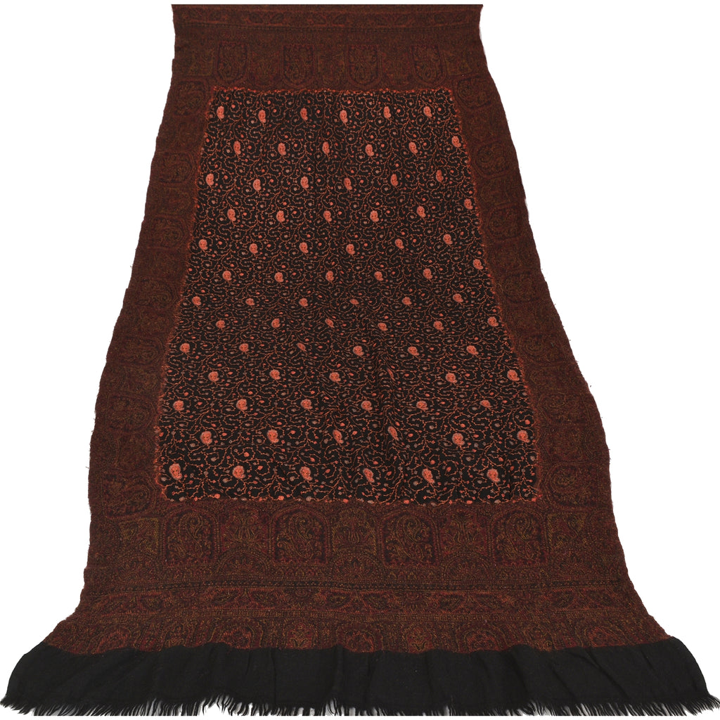 Sanskriti Vintage Long Shawl Black Handmade Woolen Suzani Work Woven Throw Stole