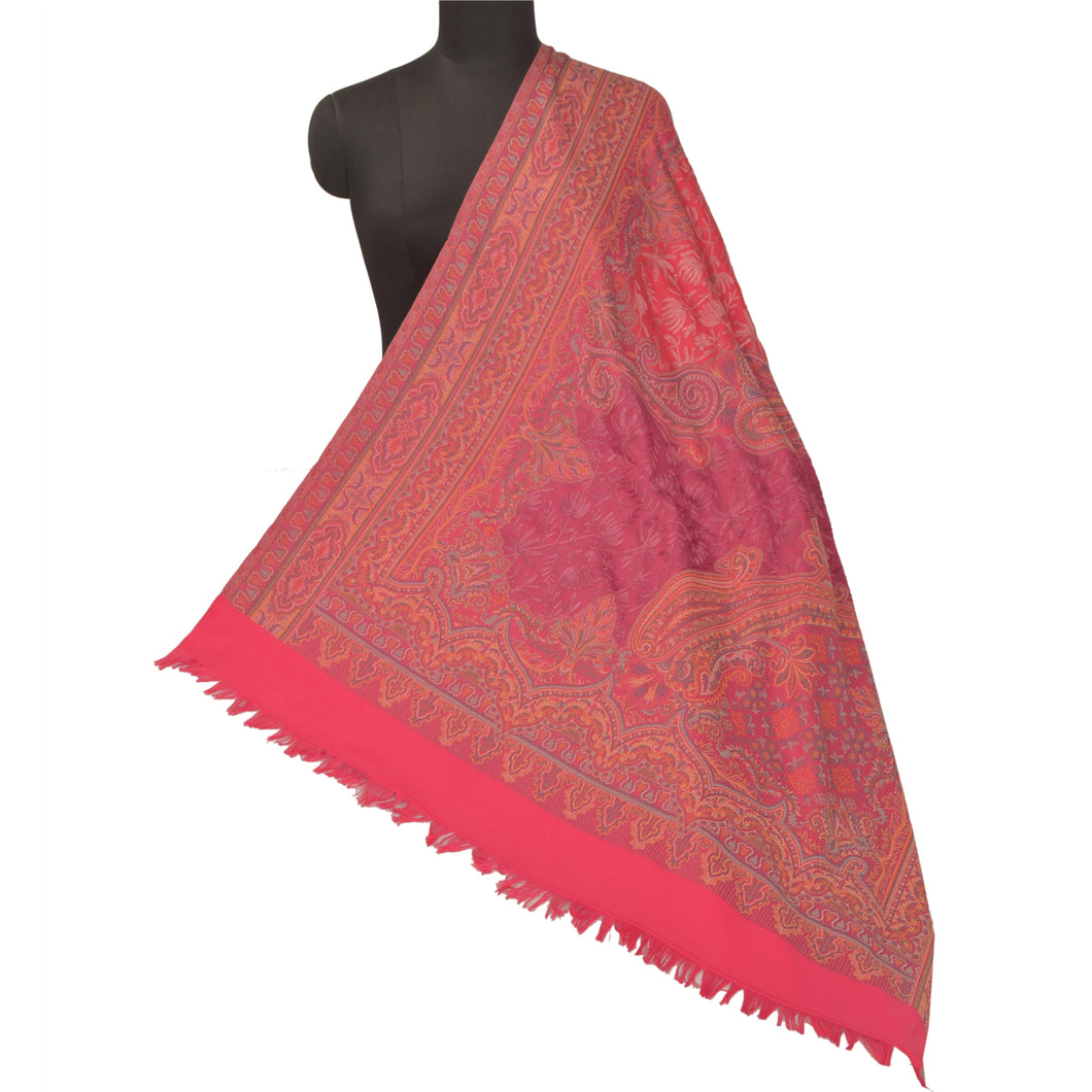 Sanskriti Vintage Pink Woolen Shawl Handmade Woven Ari Work Stole Throw Scarf