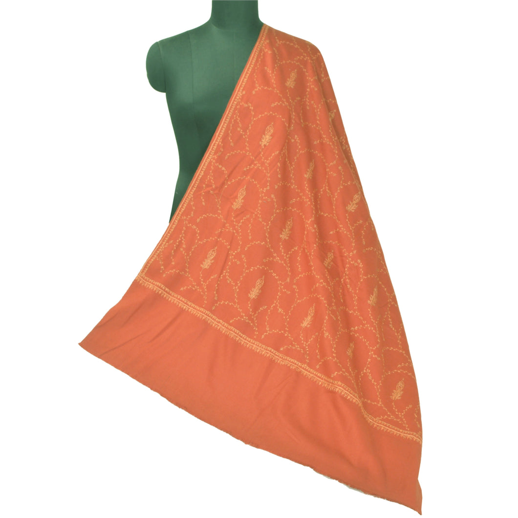 Sanskriti Vintage Long Orange Shawl Hand Embroidered Woolen Suzani Throw Stole