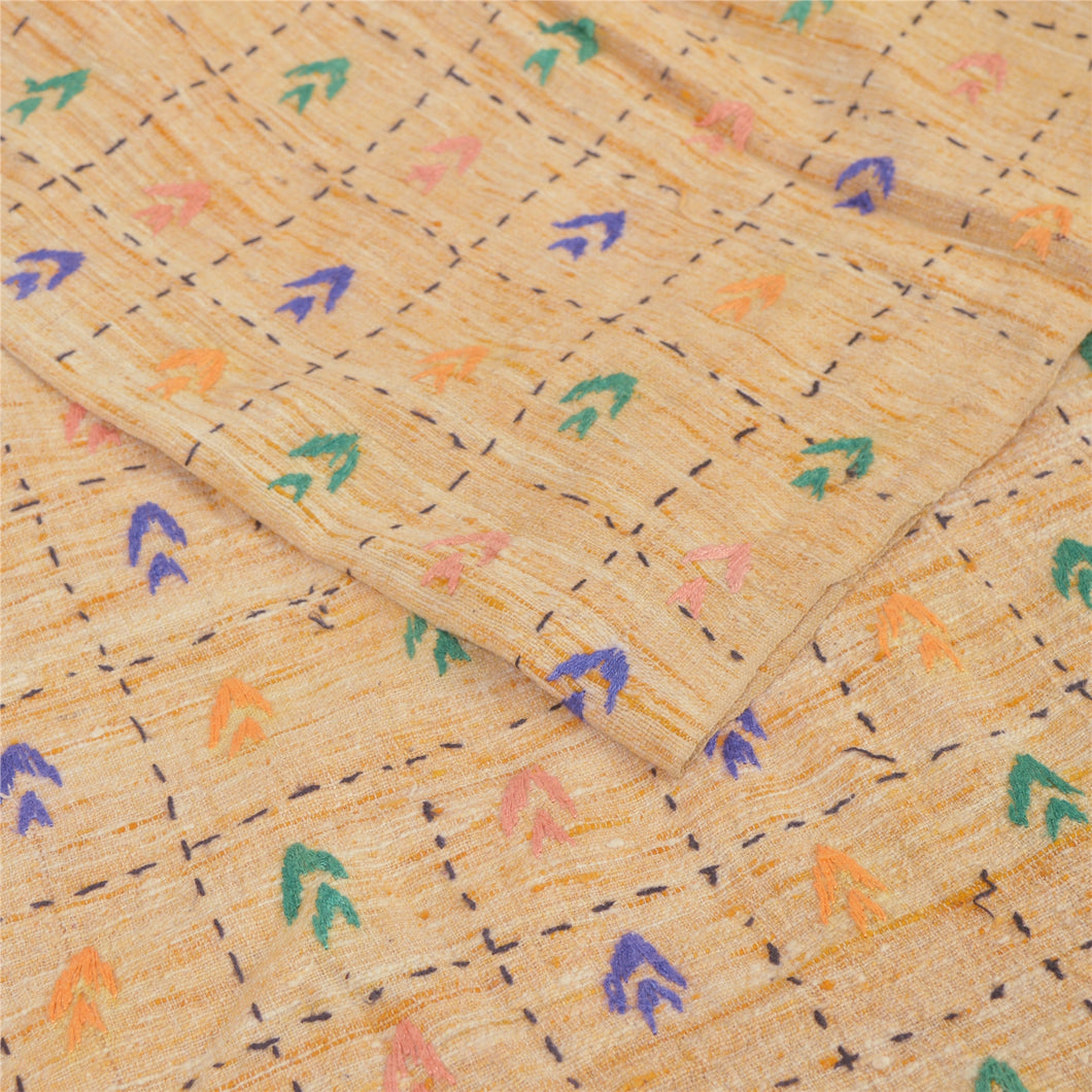 Sanskriti Vintage Long Shawl Cream Hand Embroidered Handloom Scarf Throw Stole