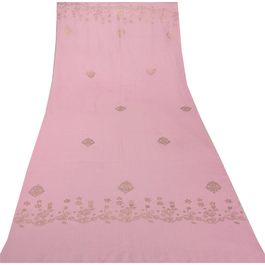 Sanskriti nyt lyserødt, rent fint uldsjal håndlavet stenarbejde langt stolatørklæde