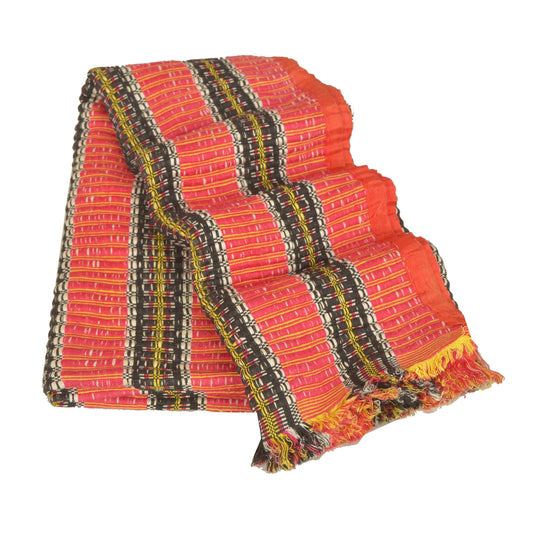 Sanskriti Vintage Woolen Red Reversible Woolen Shawl Woven Long Stole Scarf