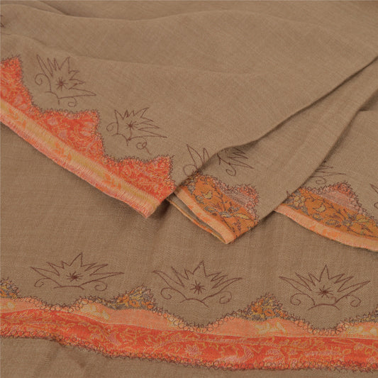 Sanskriti Vintage Brown Pure Woolen Shawl Embroidered Woven Long Stole Scarf