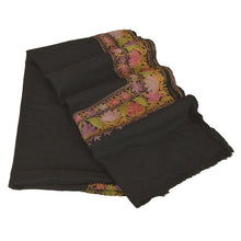 Load image into Gallery viewer, Sanskriti Vintage Black Pure Woolen Shawl Handmade Ari Work Long Stole Scarf

