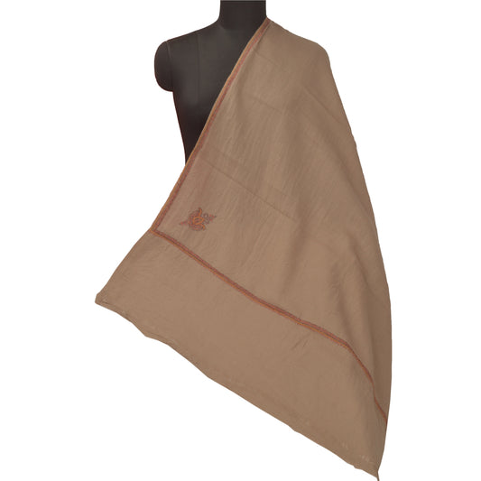 Sanskriti Vintage Brown 100% Pure Woolen Shawl Handmade Suzani Long Stole Scarf