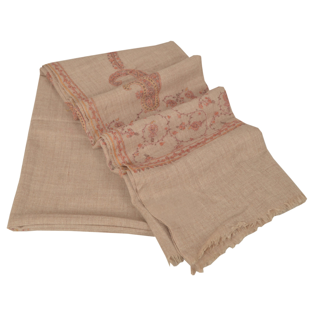 Sanskriti Vintage Brown 100% Pure Woolen Shawl Handmade Suzani Long Stole Scarf