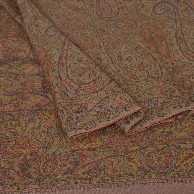 Sanskriti Vintage Brown 100% Pure Woolen Shawl Long Woven Scarf Throw Stole