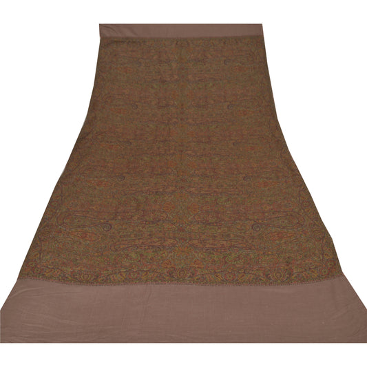 Sanskriti Vintage Brown 100% Pure Woolen Shawl Long Woven Scarf Throw Stole