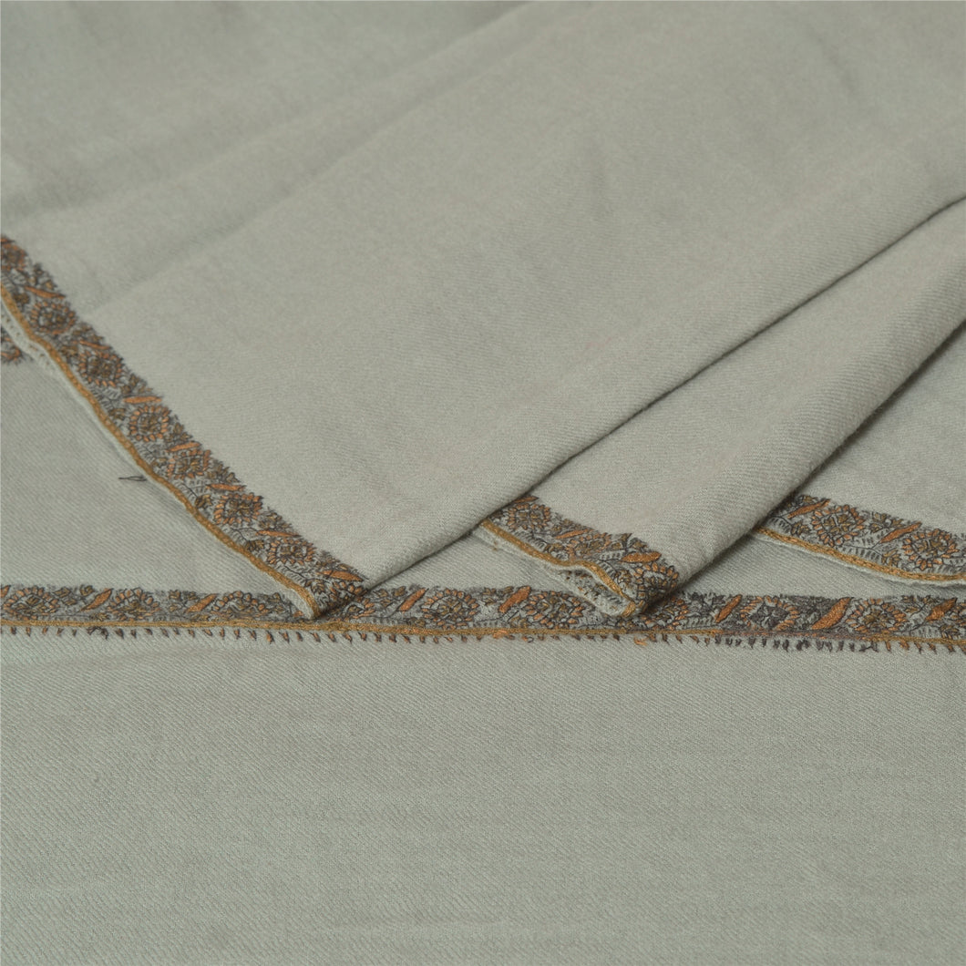 Sanskriti Vintage Grey 100% Pure Woolen Shawl Handmade Suzani Long Throw Stole