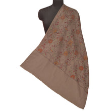 Load image into Gallery viewer, Sanskriti Vintage Brown 100% Pure Woolen Shawl Handmade Kantha Long Throw Stole
