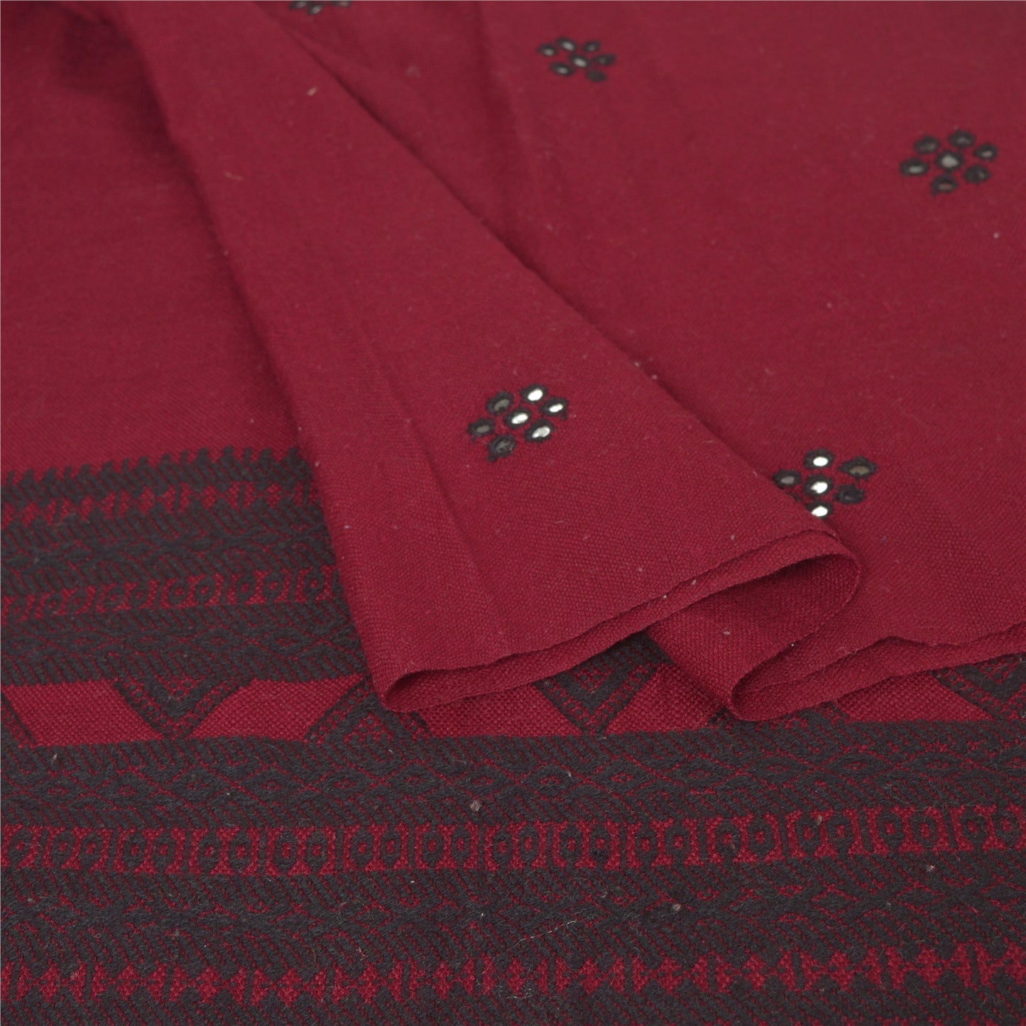 Sanskriti Vintage Black 100% Pure Woolen Woven Kutch Shawl Long Throw Stole