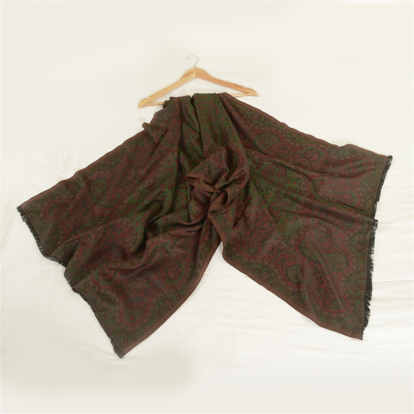 Sanskriti Vintage Dark Red Viscose Reversible Shawl Woven Long Throw Stole