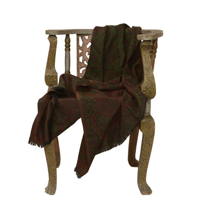 Sanskriti Vintage Dark Red Viscose Reversible Shawl Woven Long Throw Stole