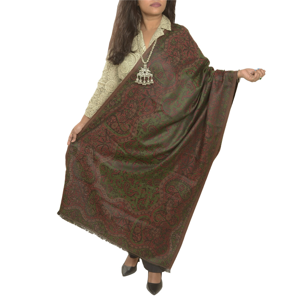 Sanskriti Vintage Dark Red Viscose Reversible Shawl Woven Long Throw Stole