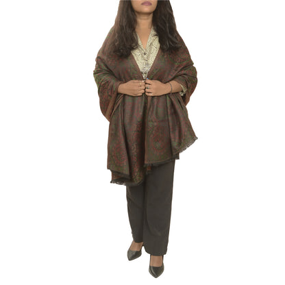 Sanskriti Vintage Dark Red Viscose Reversible Shawl Woven Long Throw Stole