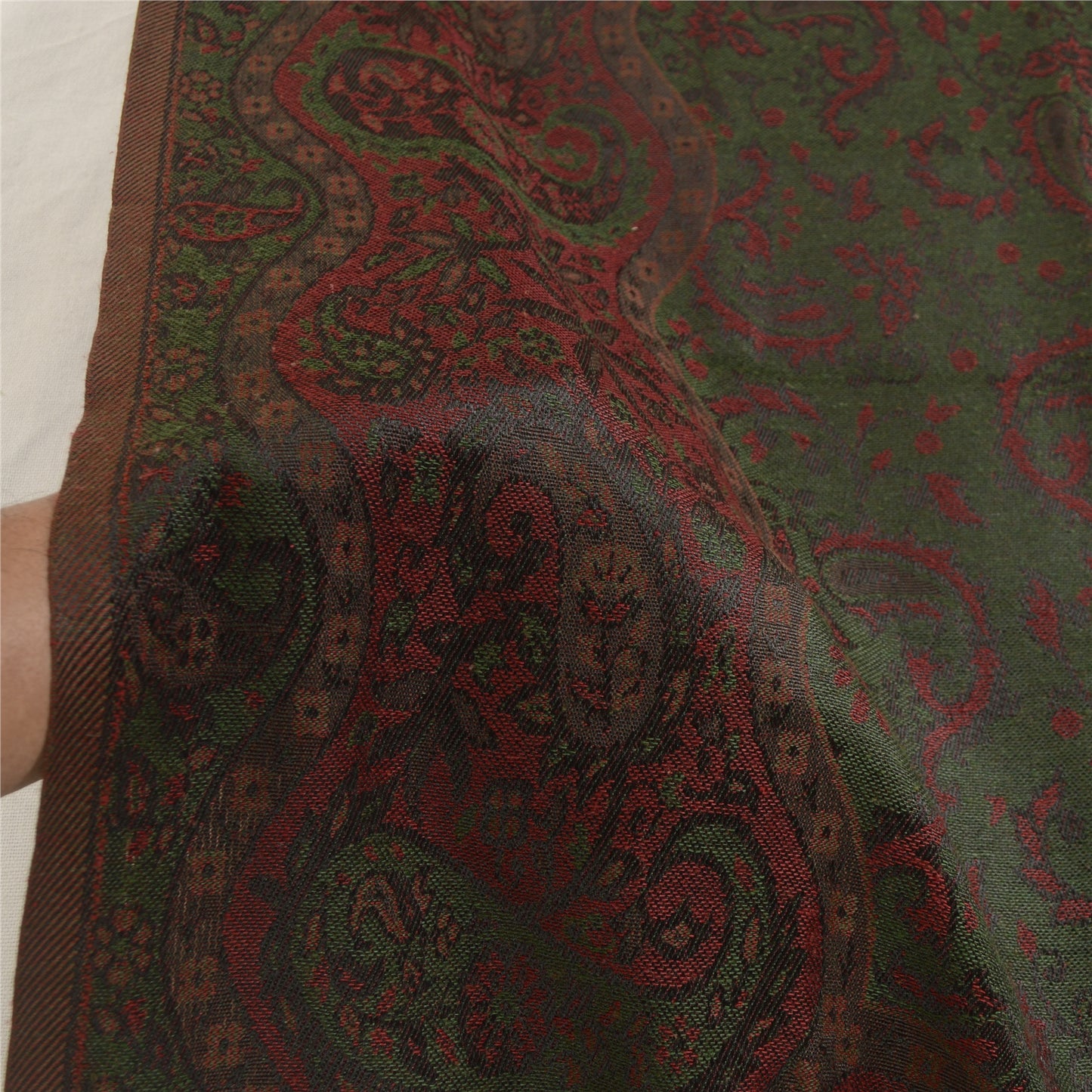 Sanskriti Vintage Dark Red Viscose Reversible Shawl Woven Long Throw Stole