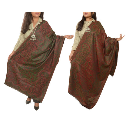 Sanskriti Vintage Dark Red Viscose Reversible Shawl Woven Long Throw Stole