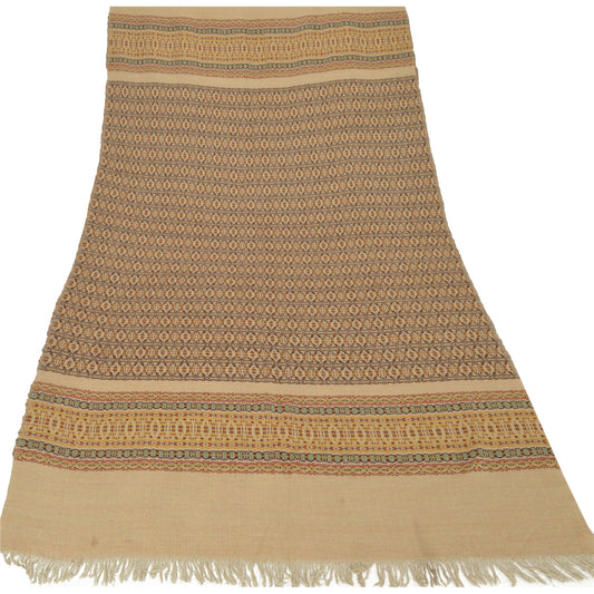 Sanskriti Vintage Cream Woolen Shawl Woven Floral Long Throw Scarf/Stole