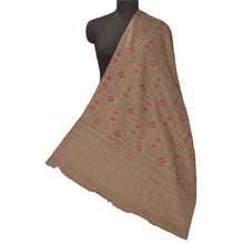 Load image into Gallery viewer, Sanskriti Vintage Brown 100% Pure Woolen Shawl Handmade Kantha Long Throw Stole
