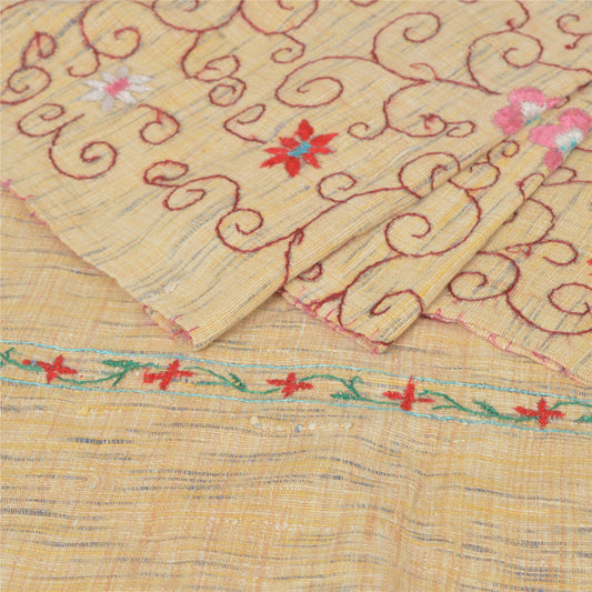 Sanskriti Vintage Cream Pure Handloom Shawl Hand Embroidered Long Throw Stole