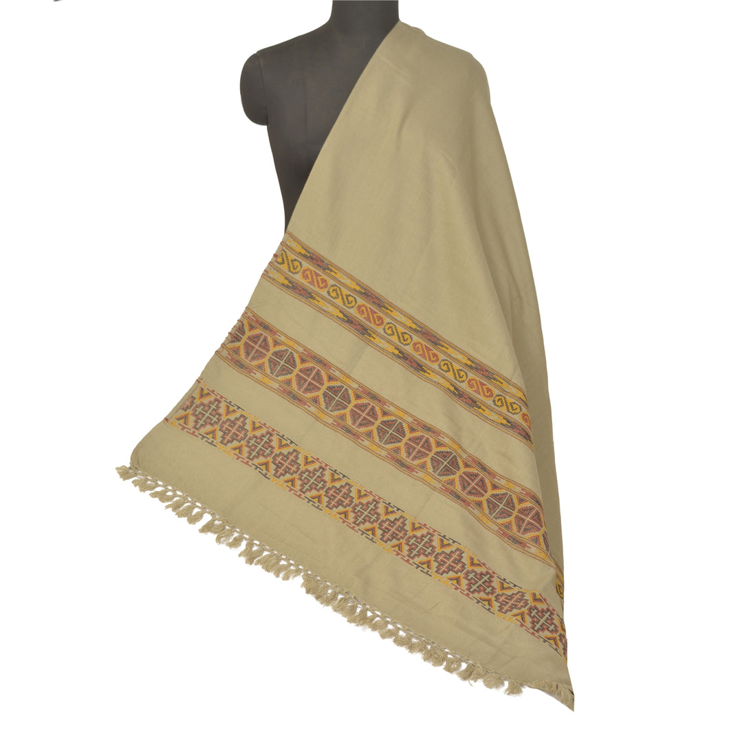Sanskriti Vintage Brown Pure Woolen Shawl Hand-Woven Floral Long Throw Stole