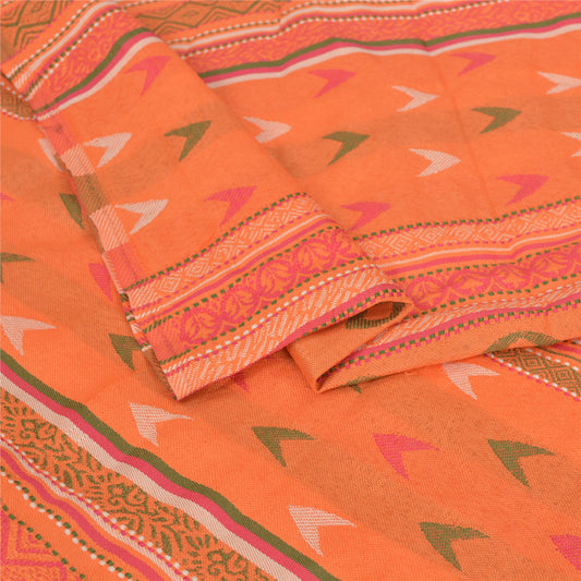 Sanskriti Vintage Orange Viscose Shawl Woven Long Throw Floral Stole