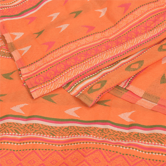 Sanskriti Vintage Orange Viscose Shawl Woven Long Throw Floral Stole