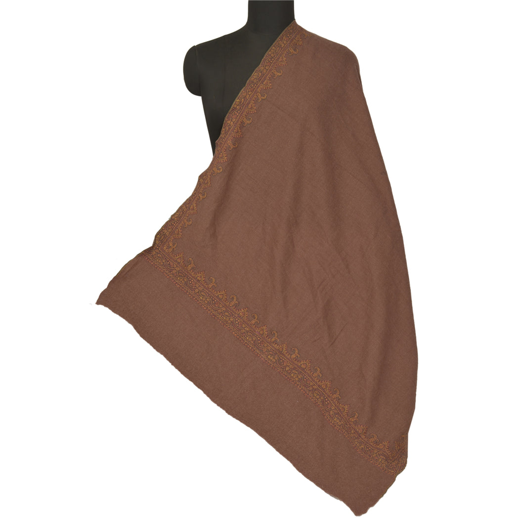 Sanskriti Vintage Brown 100% Pure Woolen Shawl Handmade Suzani Long Throw Stole