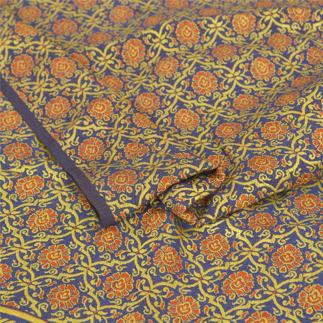 Sanskriti Vintage Long Shawl Blue Woven VIscos Throw Flroal Wrap Soft Stole